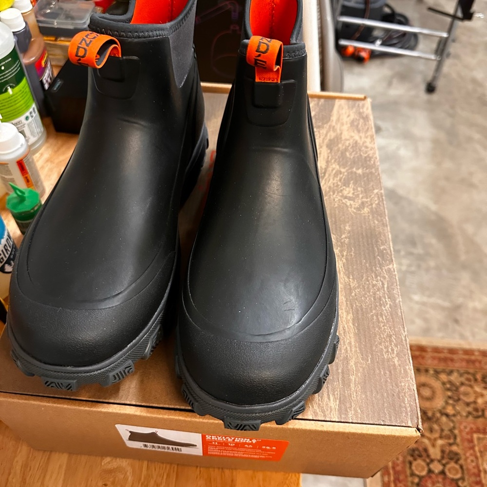 Black Waterproof Boots with Orange Accents